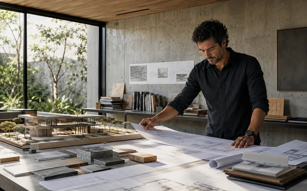 Arquiteto trabalhando em projeto contemporâneo