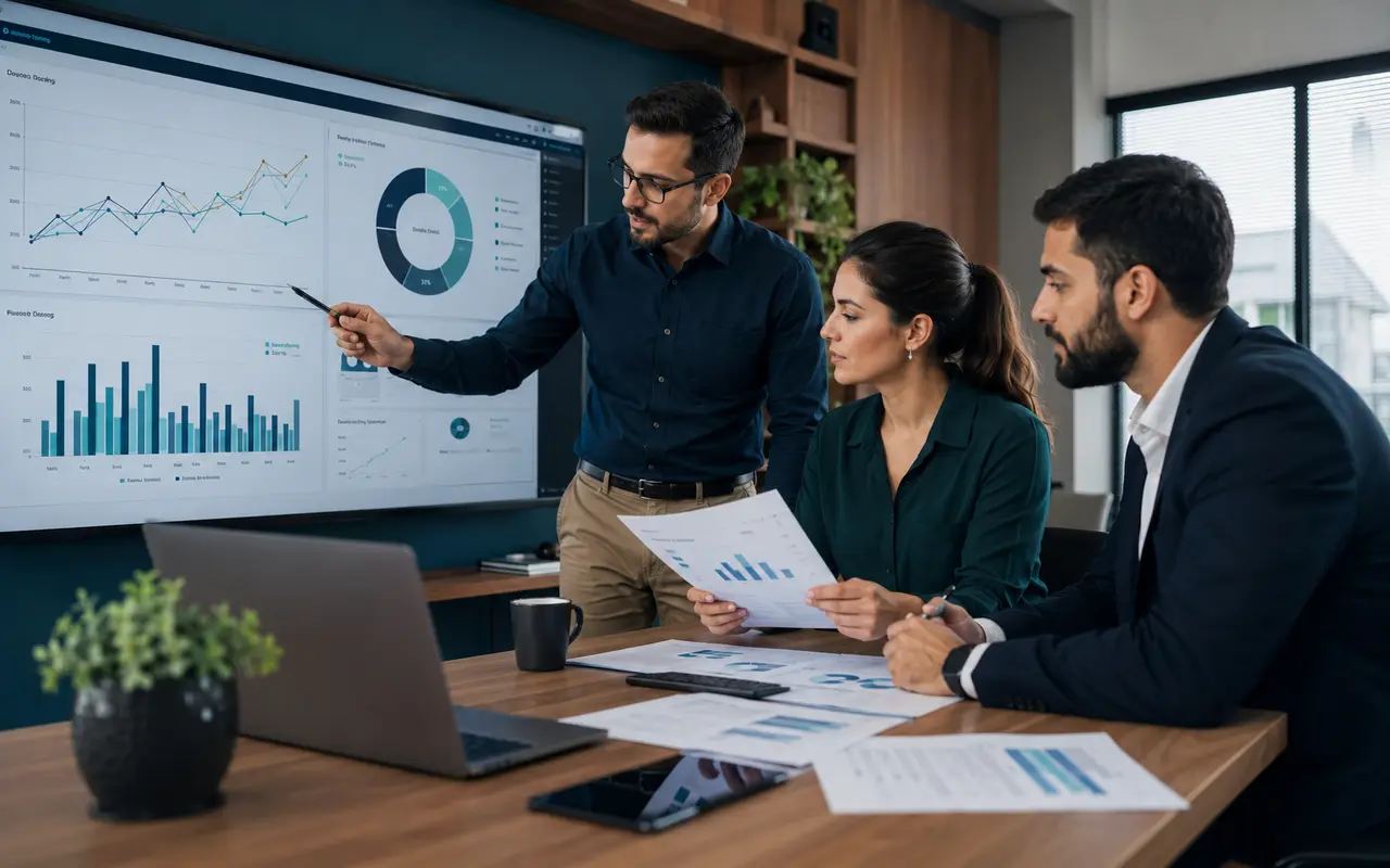 Equipe de contabilidade analisando indicadores